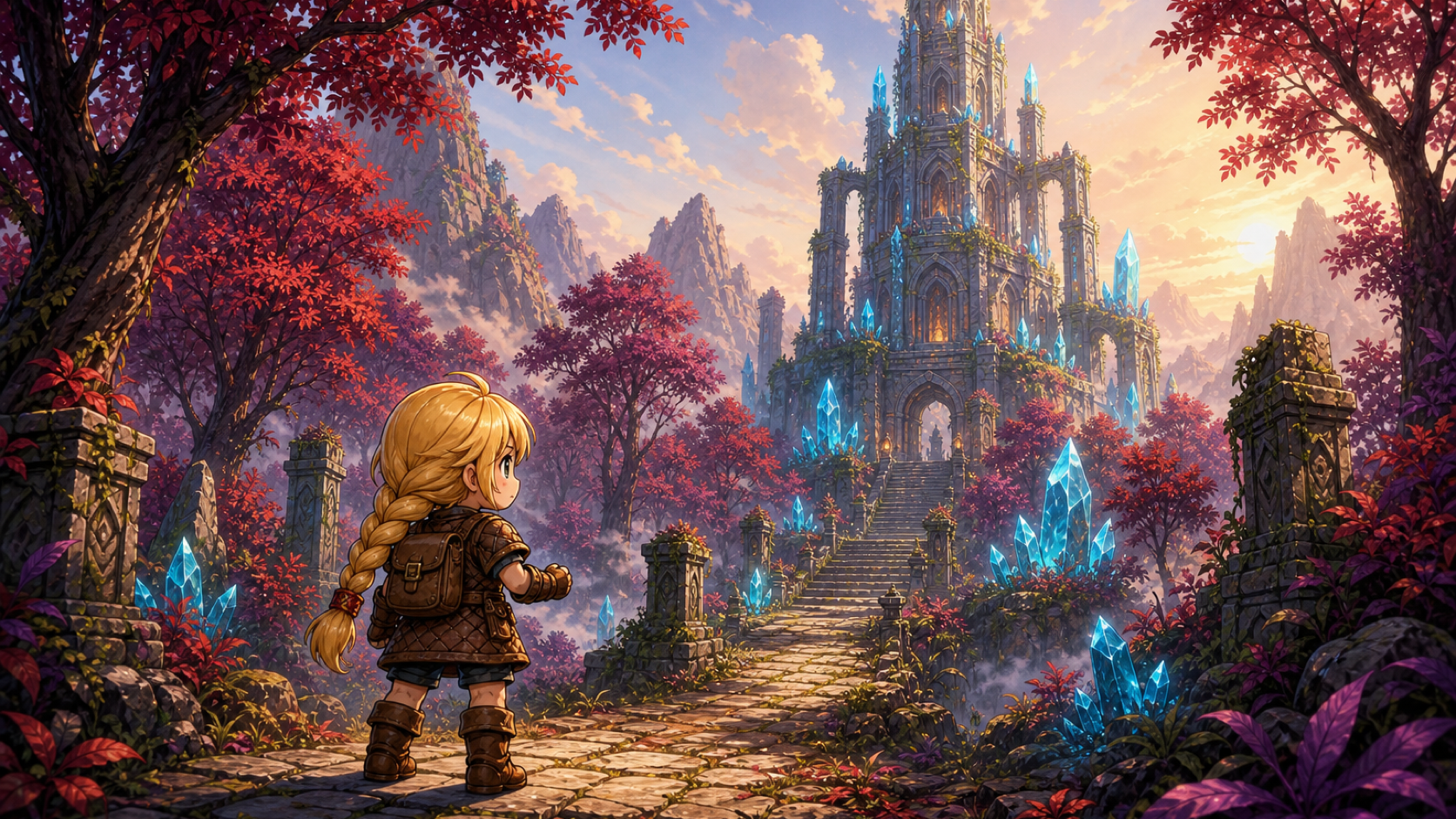 Artia faces the crystal-covered Tower of Trolls